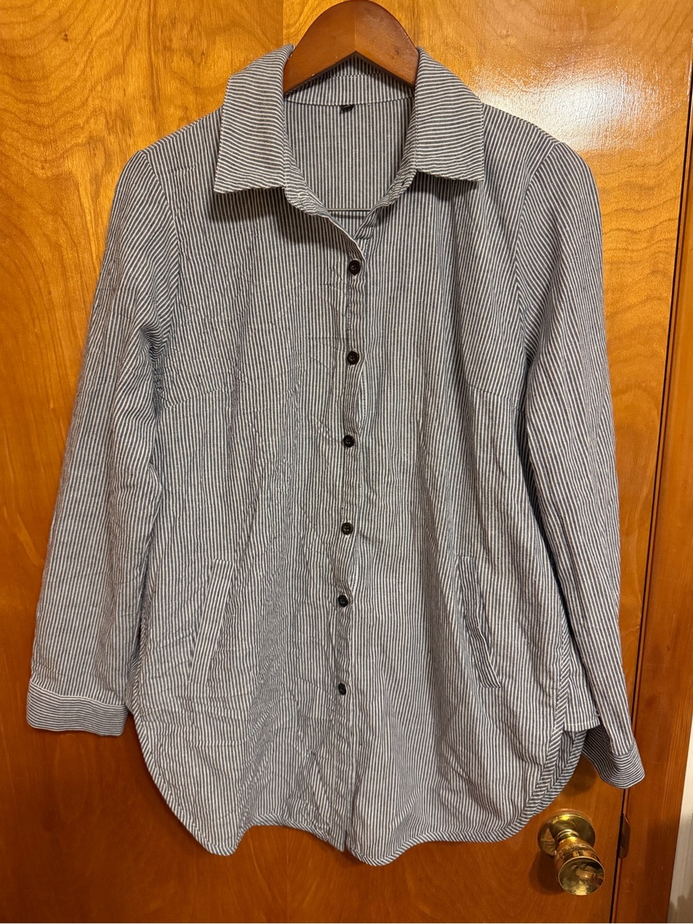 Striped Button-Up Shirt - Blue and White
